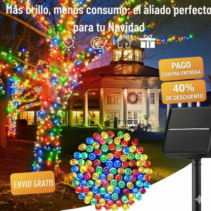 🎄 Luces Navideñas 20Metros – Carga Solar Automática para iluminar tu hogar