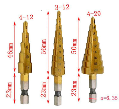 Kit 3 Brocas Escalonadas de Titanio